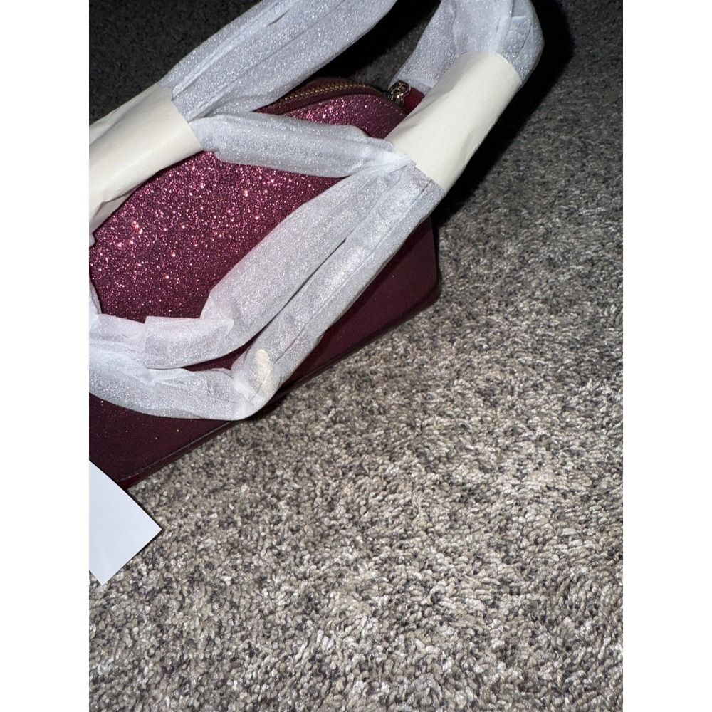 Kate Spade Glitter Crossbody Bag Burgundy Plum Dome Satchel NWT Gold Tone - Picture 3 of 5